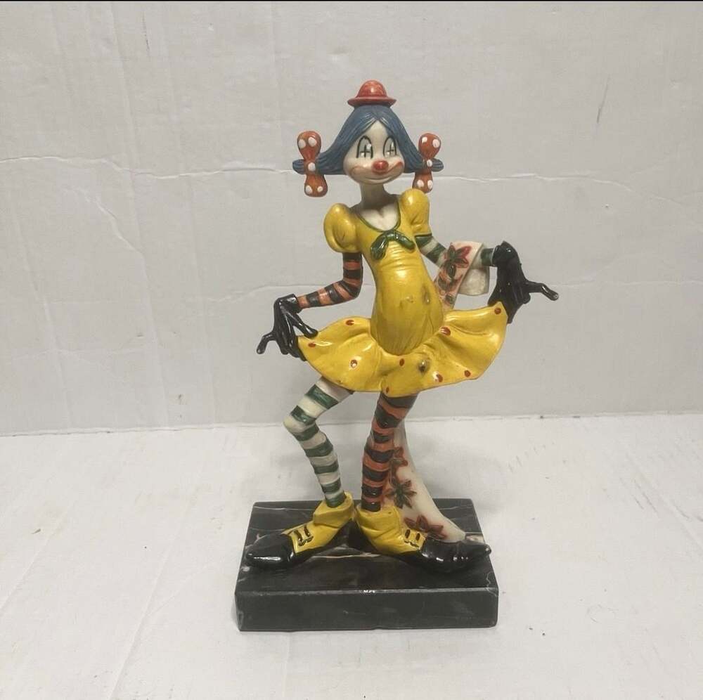 Vintage Fontanini Depose Clown Girl Figurine Carrara Marble Base Made In Italy